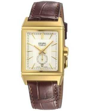 Gevril Time Square Swiss Quartz Leather Strap Watch, 31Mm X 43Mm - Metallic