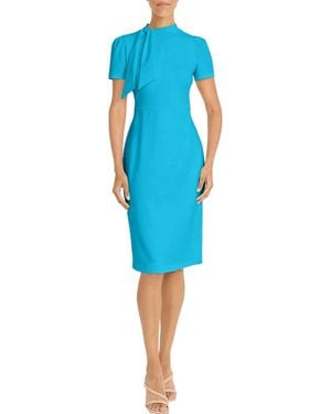 Maggy London Tie Neck Short Sleeve Sheath Dress - Blue