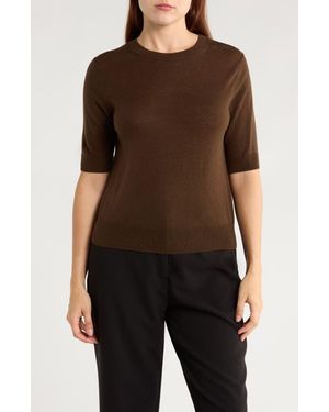 Vince Short Sleeve Wool Blend Sweater - Brown
