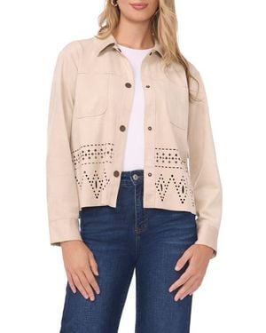 Vince Camuto Eyelet Cutout Hem Faux Suede Jacket - Blue