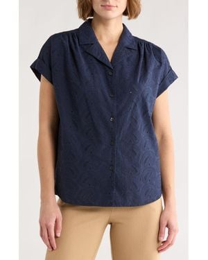 Brooks Brothers Paisley Eyelet Cotton Poplin Camp Shirt - Blue