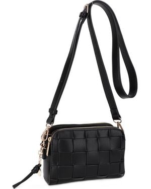 MALI + LILI Nora Woven Faux Leather Crossbody Bag - Black