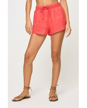 LSPACE Rio Linen Cover-Up Drawstring Shorts - Red