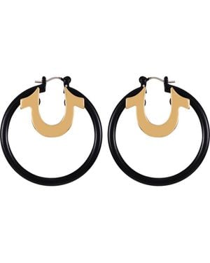 True Religion Two-Tone Enamel Horseshoe Hoop Earrings - Metallic