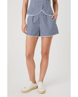 French Connection Gingham Lace Trim Shorts - Blue