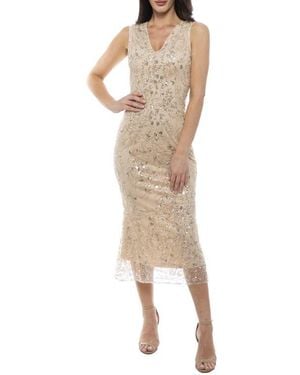 Marina Beaded Midi Cocktail Dress - Natural