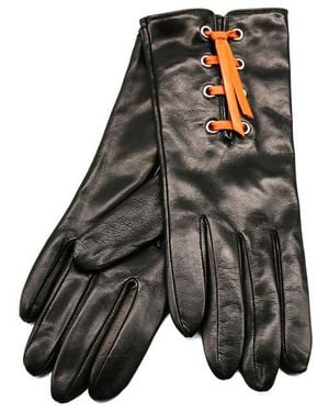 Portolano Eyelet Lace-Up Leather Gloves - Black