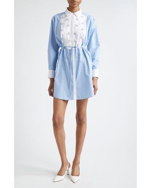 Cinq À Sept Debbie Metallic Floral Appliqué Long Sleeve Cotton Blend Shirtdress - Blue