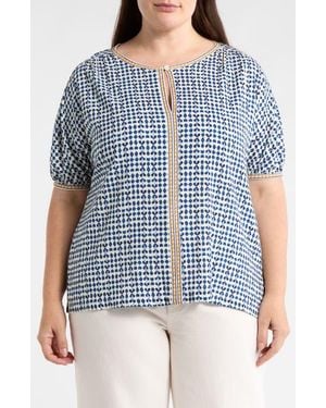 Max Studio Keyhole Elbow Sleeve Top - Blue