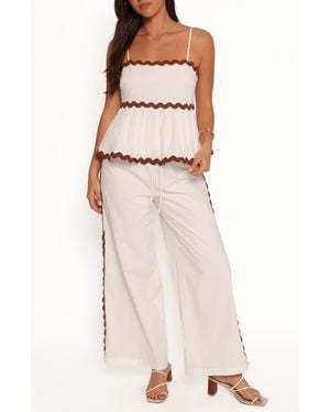 Petal & Pup Mollymook Rickrack Trim Cotton Wide Leg Pants - Natural