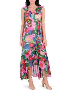 Kensie Floral Faux Wrap Dress - Black