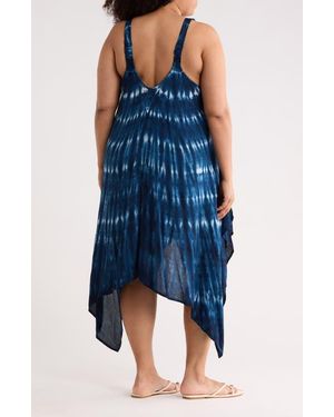 Boho Me Tie Dye Print Handkerchief Hem Maxi Dress - Blue