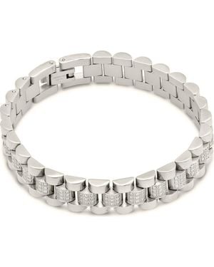 Sterling Forever Pavé Cubic Zirconia Watchband Chain Bracelet - Metallic