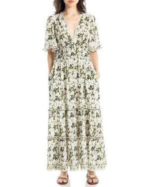Max Studio Ruffle Sleeve Tiered Maxi Dress - Natural