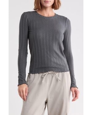 Splendid Long Sleeve Pointelle T-Shirt - Gray