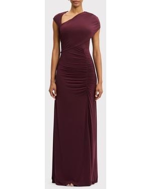 Hervé Léger Cap Sleeve Ruched Matte Jersey Dress - Purple