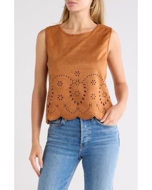 Forgotten Grace Laser Cut Faux Suede Tank - Brown