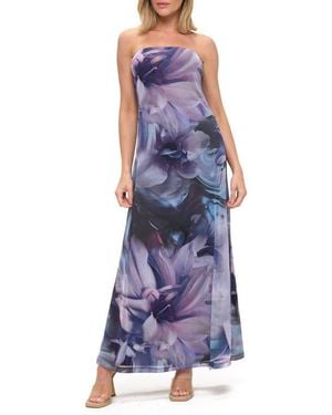 O.L. Printed Strapless Maxi Dress - Purple
