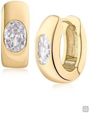 Jardin Oval Cubic Zirconia Huggie Hoop Earrings - Metallic