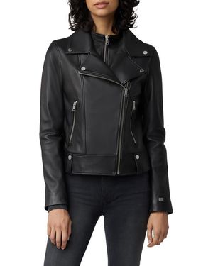 SOIA & KYO Ryder Leather Moto Jacket With Removable Bib - Black