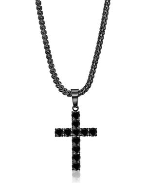Black Jack Jewelry Cubic Zirconia Cross Pendant Necklace - Metallic