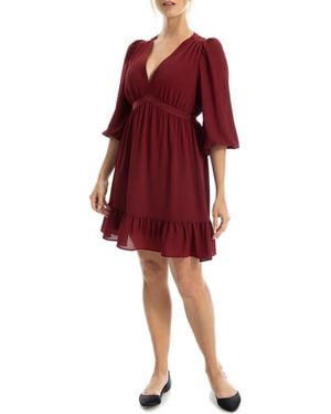 Max Studio V-Neck Three-Quarter Sleeve Minidress - Red