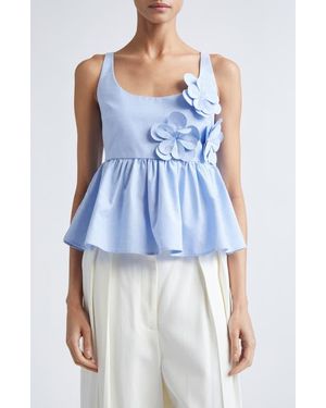 Stine Goya 3D Flower Sleeveless Organic Cotton Peplum Top - Blue