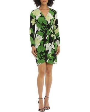 Maggy London Floral Long Sleeve Faux Wrap Dress - Green