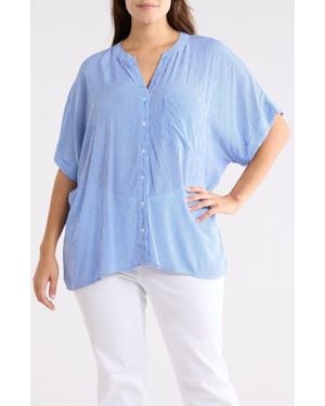 Tahari Elbow Sleeve Button-Up Shirt - Blue