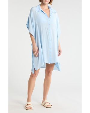 Boho Me Sharkbite Button-Up Coverup - Blue