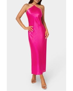 Bebe Satin Halter Dress - Pink