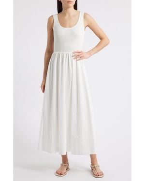 Moon River Sleeveless Mixed Media Maxi Dress - White