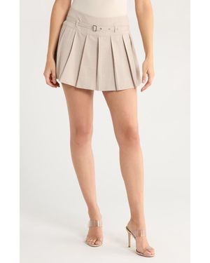 Leith Windowpane Pleated Miniskort - Natural