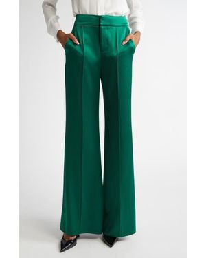 Alice + Olivia Dylan Piped Satin Wide Leg Pants - Green
