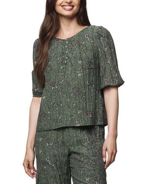 Splendid Versailles Floral Puff Sleeve Top - Green