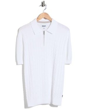 DKNY Alex Cotton Blend Quarter Zip Polo Sweater - White