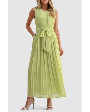Mila + Mate Pleated Belted Maxi Dress - Green