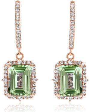 Suzy Levian Semiprecious Stone Halo Drop Earrings - Green
