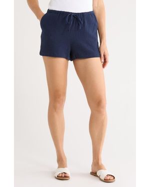 Ellen Tracy Cotton Gauze Drawstring Shorts - Blue