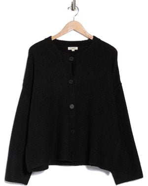 Max Studio Waffle Button Front Cardigan - Black