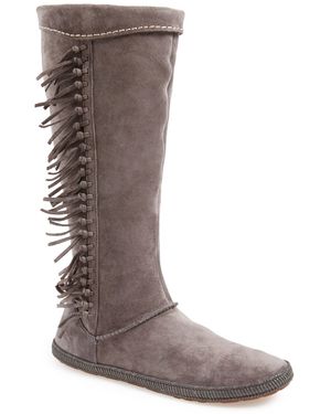 UGG Mammoth Water Resistant Knee High Fringe Genuine Shearling Boot - Gray