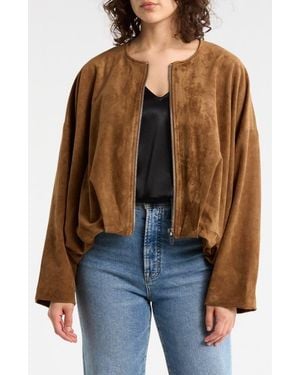 Blank NYC Faux Suede Bubble Hem Jacket - Brown