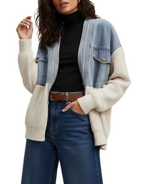 Saachi Mixed Media Open Front Cardigan Jakcet - Gray