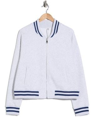 90 Degrees Silicone Varsity Stripe Fleece Zip Jacket - Blue