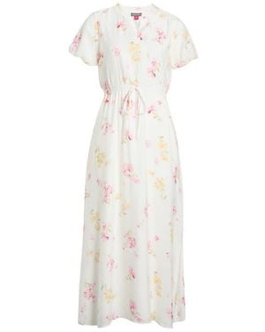 Vince Camuto Floral Split Neck Midi Dress - White