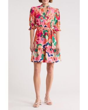 Eliza J Floral-embroidered Puff-sleeve Dress | Lyst