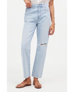 Madewell The Perfect Summer '90S Ripped High Waist Crop Straight Leg Jeans - Blue