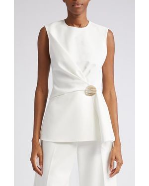Lela Rose Asymmetric Button Detail Top - White