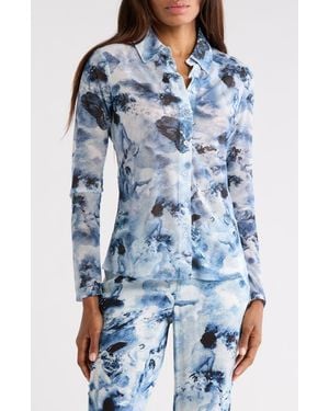 GOOD AMERICAN Mesh Button-Up Shirt - Blue