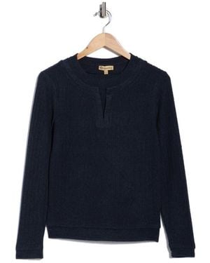 Democracy Long Sleeve Twofer Rib Knit Top - Blue